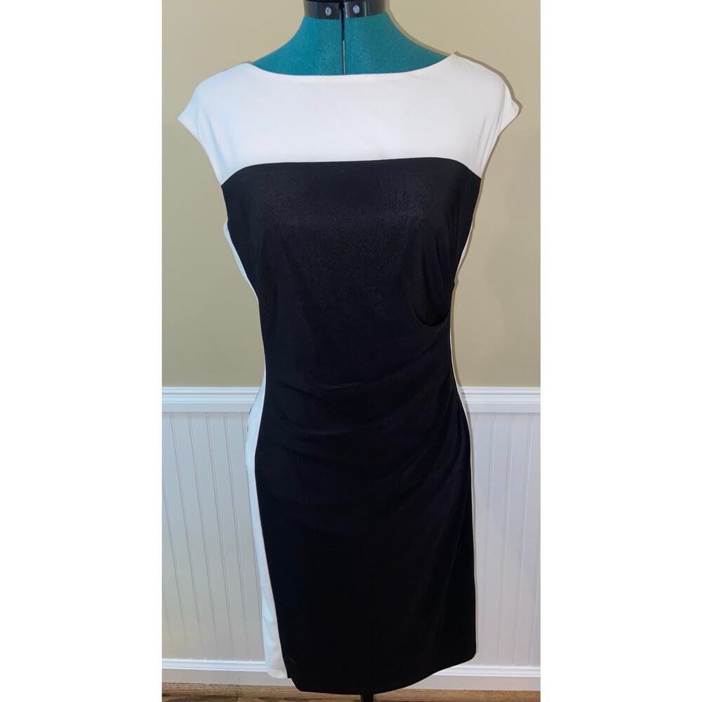Lauren by Ralph Lauren Womens 8‎ Black and White Colorblock Fitted Dress EUC